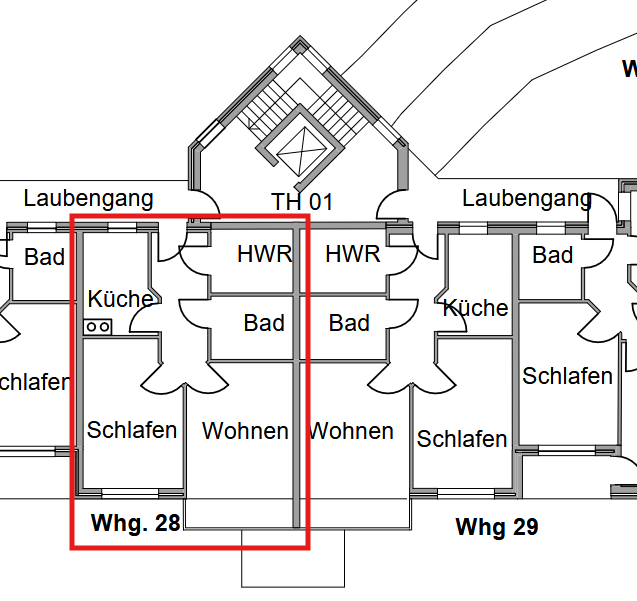 Schematische Grundrissdarstellung – Wohnung 28 im Wohn- und Geschäftshaus mit barrierefreiem Wohnen in Vechta
