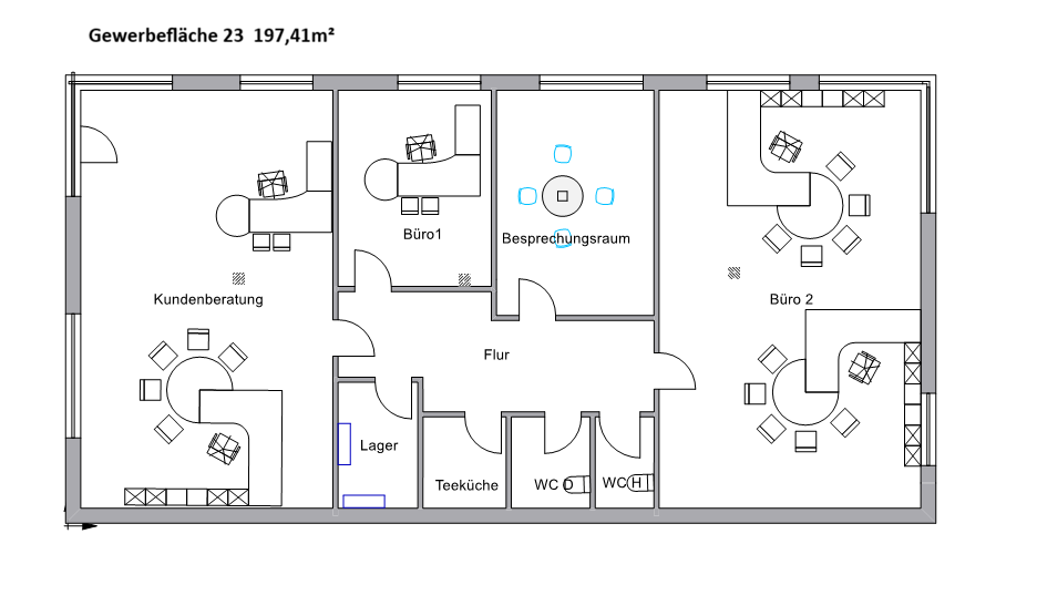 Schematische Grundrissdarstellung – Gewerbefläche 23 im Wohn- und Geschäftshaus mit barrierefreiem Wohnen in Vechta