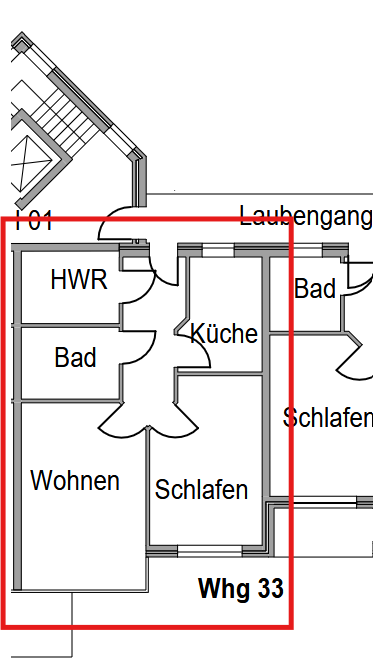 Schematische Grundrissdarstellung – Wohnung 33 im Wohn- und Geschäftshaus mit barrierefreiem Wohnen in Vechta