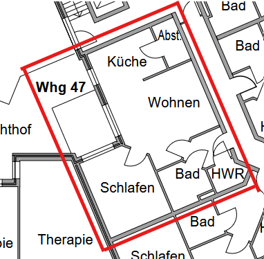 Schematische Grundrissdarstellung – Wohnung 47 im Wohn- und Geschäftshaus mit barrierefreiem Wohnen in Vechta