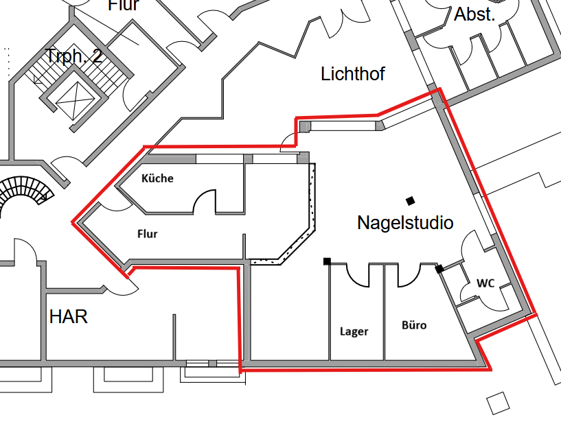 Schematische Grundrissdarstellung – Gewerbefläche 38 im Wohn- und Geschäftshaus mit barrierefreiem Wohnen in Vechta